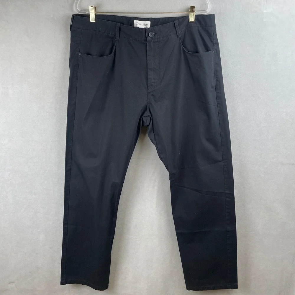 Calvin Klein Mens 38x30 Black Cotton Chino Pants Straight Leg 5-Pocket Casual